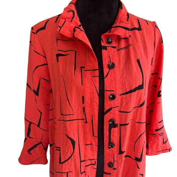 Ali Miles Tops - Ali Miles Petite Large Multicolor Patterned 3/4 Sleeve Button Blouse